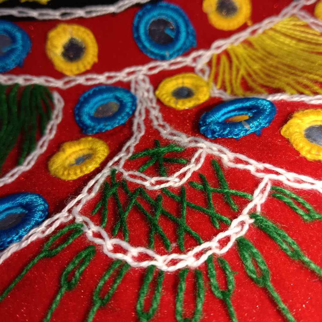 2.5 × 2.5 ft Handcrafted Pipili Appliqué Velvet Jagannath Wall Hanging – Red Colour