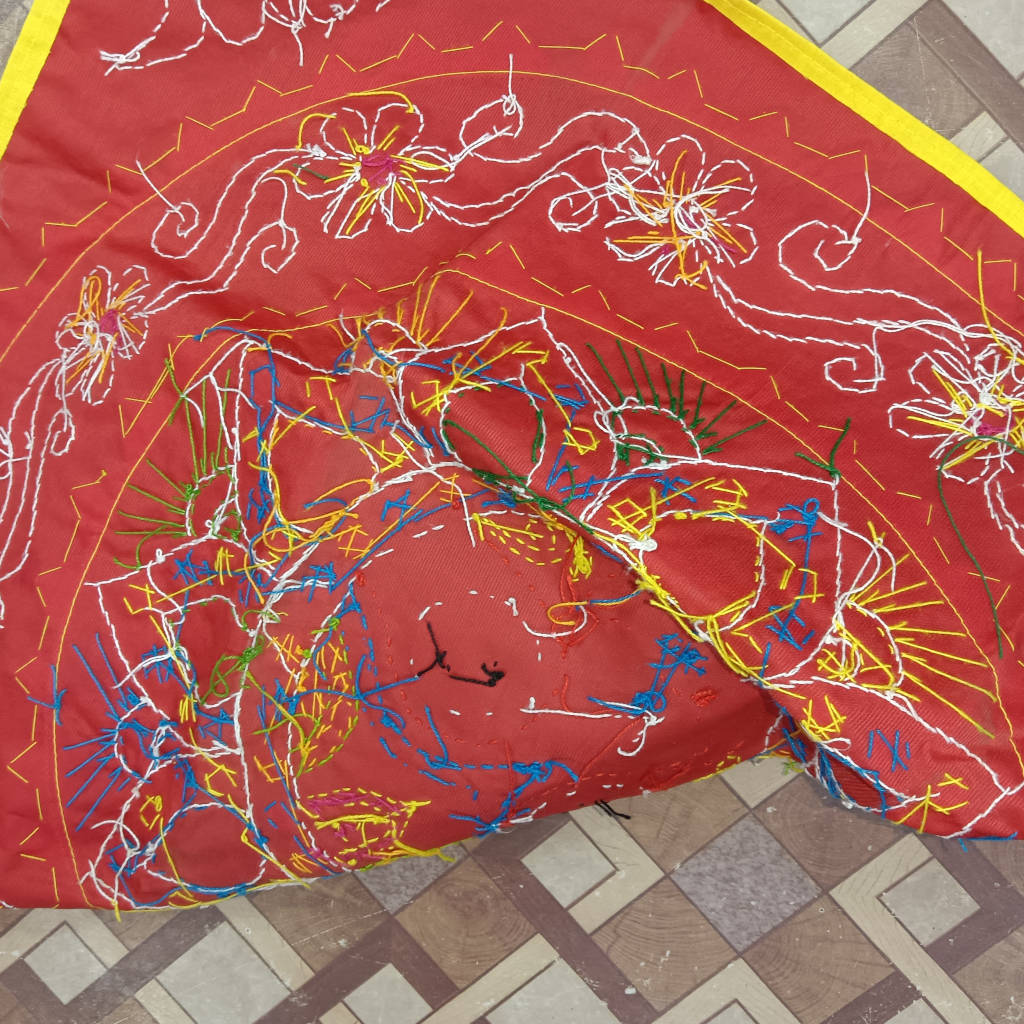 2.5 × 2.5 ft Handcrafted Pipili Appliqué Velvet Jagannath Wall Hanging – Red Colour