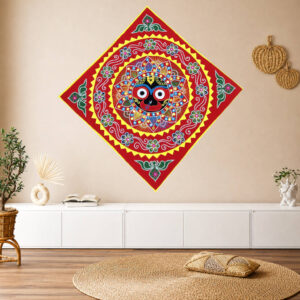 2.5 × 2.5 ft Handcrafted Pipili Appliqué Velvet Jagannath Wall Hanging – Red Colour