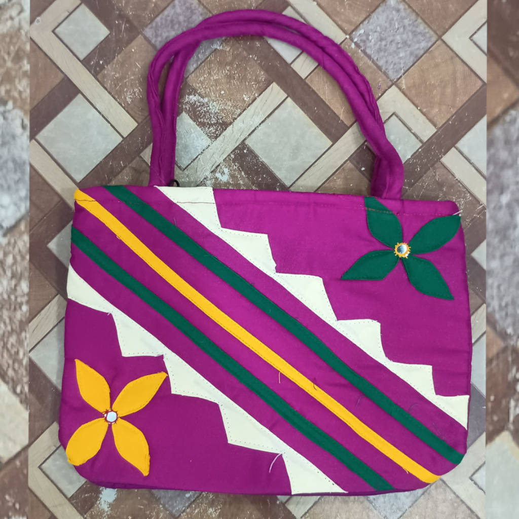 11 × 8 Inch Cotton Bag – Traditional Odisha Design - Light Purple