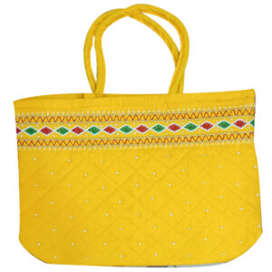 11 × 8 Inch Cotton Bag – Traditional Odisha Design - Yellow