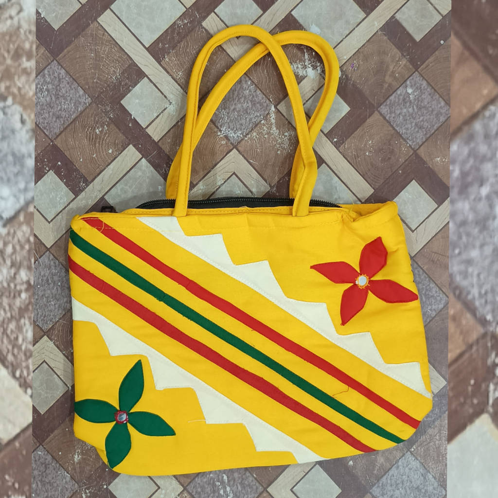 11 × 8 Inch Cotton Bag Traditional Odisha Design - Yellow Patch
