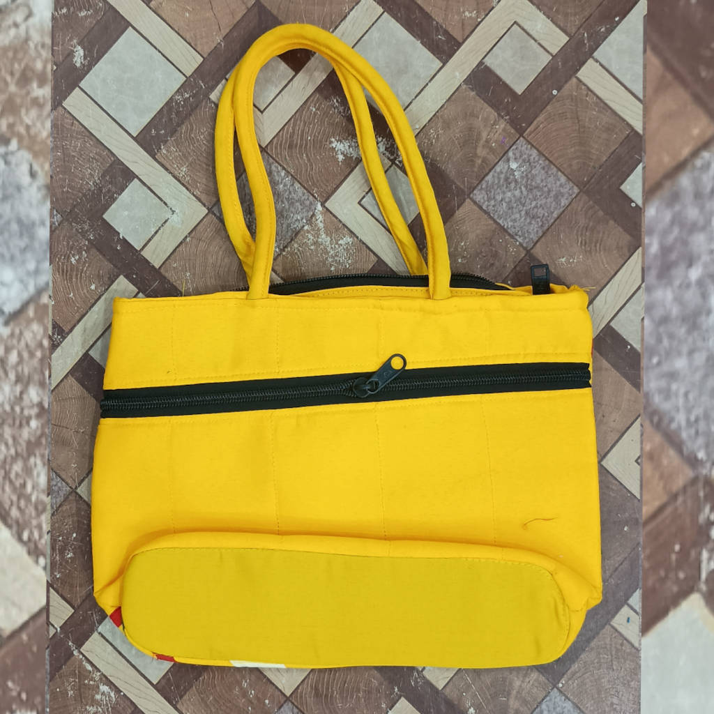 11 × 8 Inch Cotton Bag Traditional Odisha Design - Yellow Patch