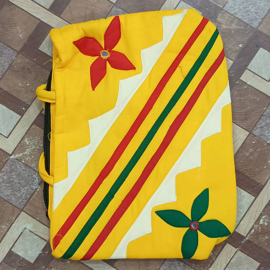 11 × 8 Inch Cotton Bag Traditional Odisha Design - Yellow Patch
