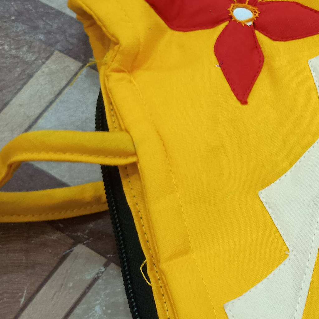 11 × 8 Inch Cotton Bag Traditional Odisha Design - Yellow Patch