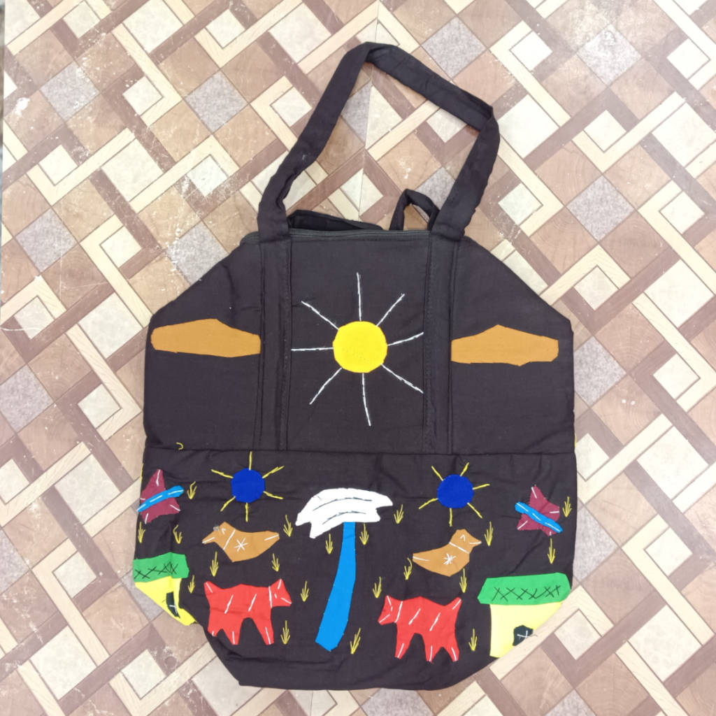 16 × 16 inch Modern Patchwork Cotton Bag - Black