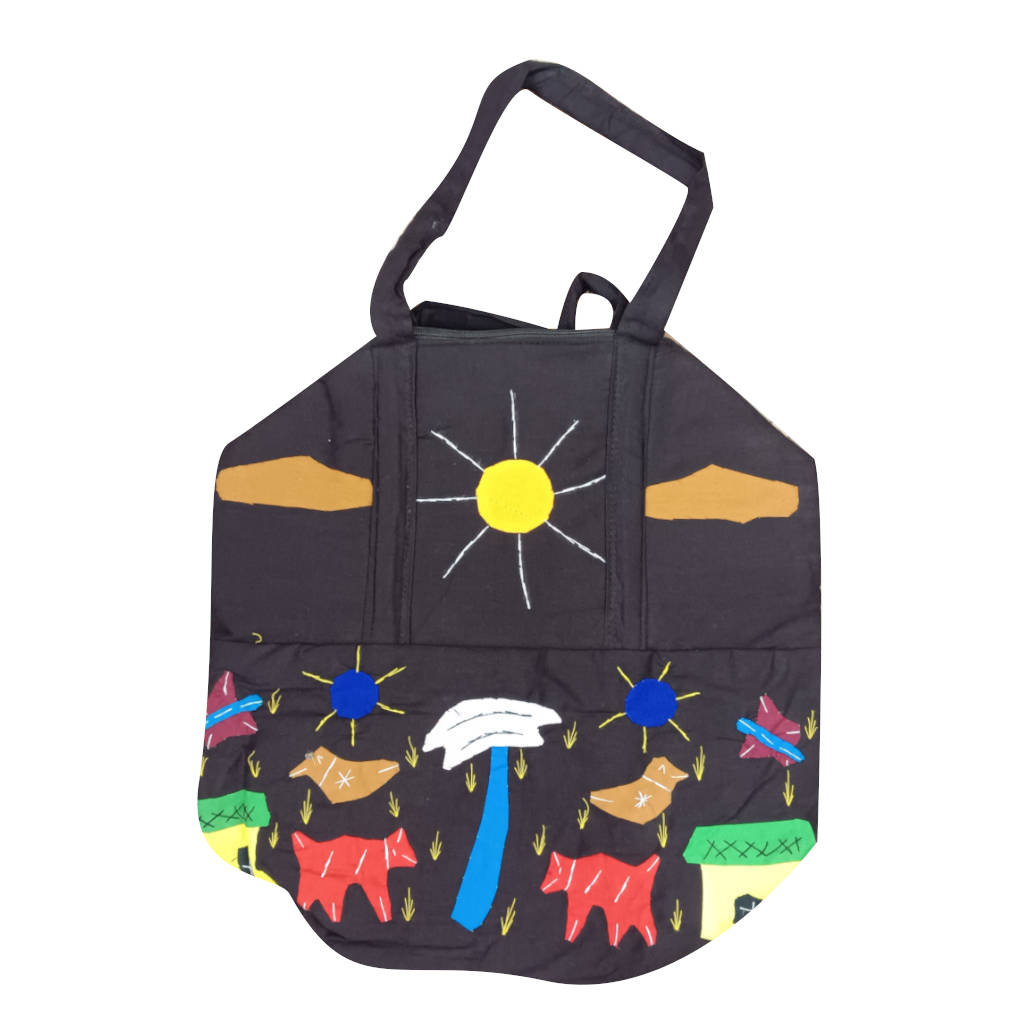 16 × 16 inch Modern Patchwork Cotton Bag - Black