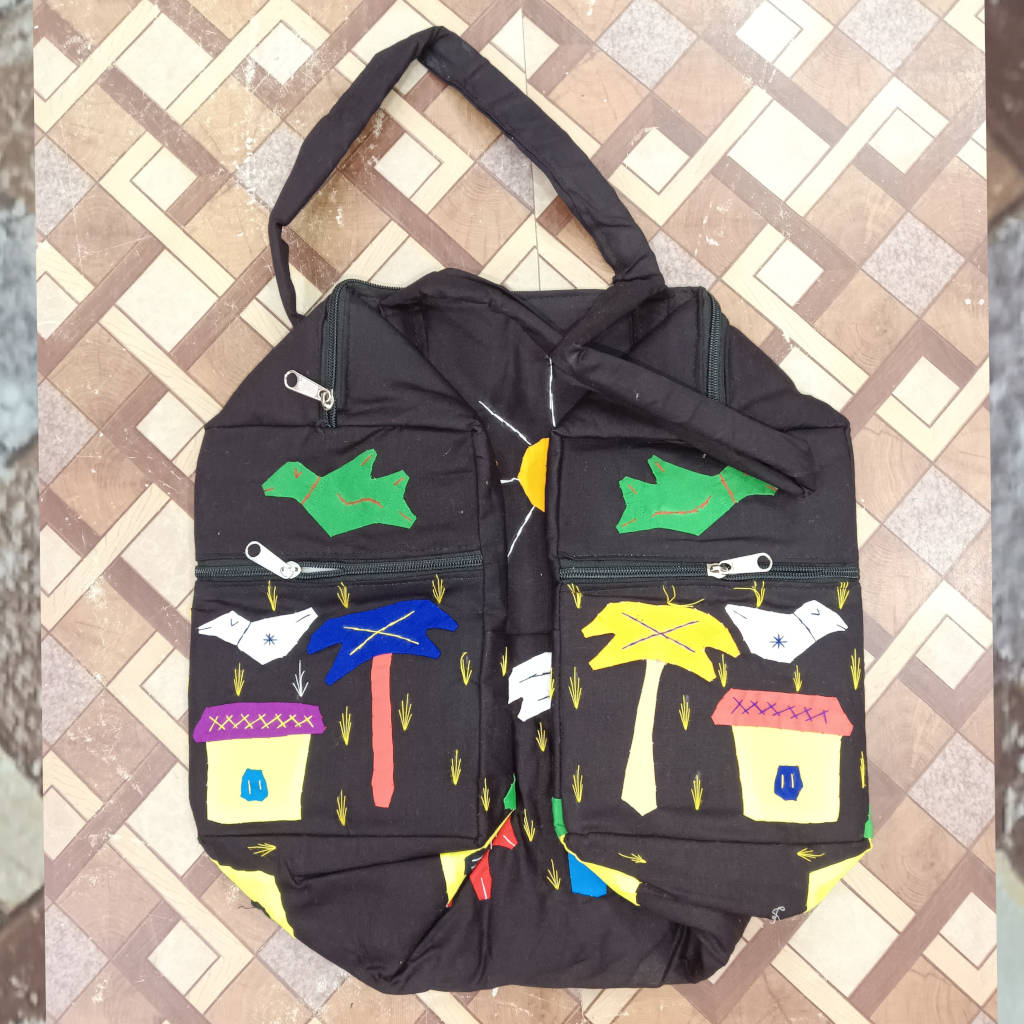16 × 16 inch Modern Patchwork Cotton Bag - Black