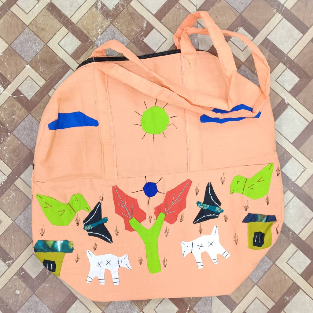 16 × 16 inch Modern Patchwork Cotton Bag - LightOrange