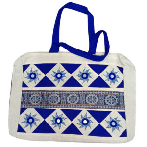 16 × 12 inch Cotton Pipili Mudia Design Bag - White Blue
