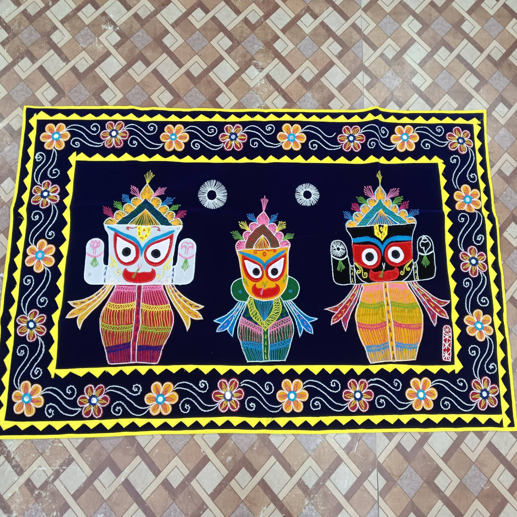 4 × 2 ft Pipili Applique JBS Handcrafted - Blue