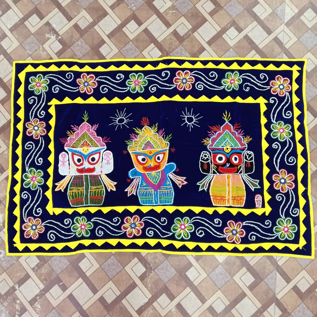 4 × 2 ft Pipili Applique JBS Handcrafted - Blue
