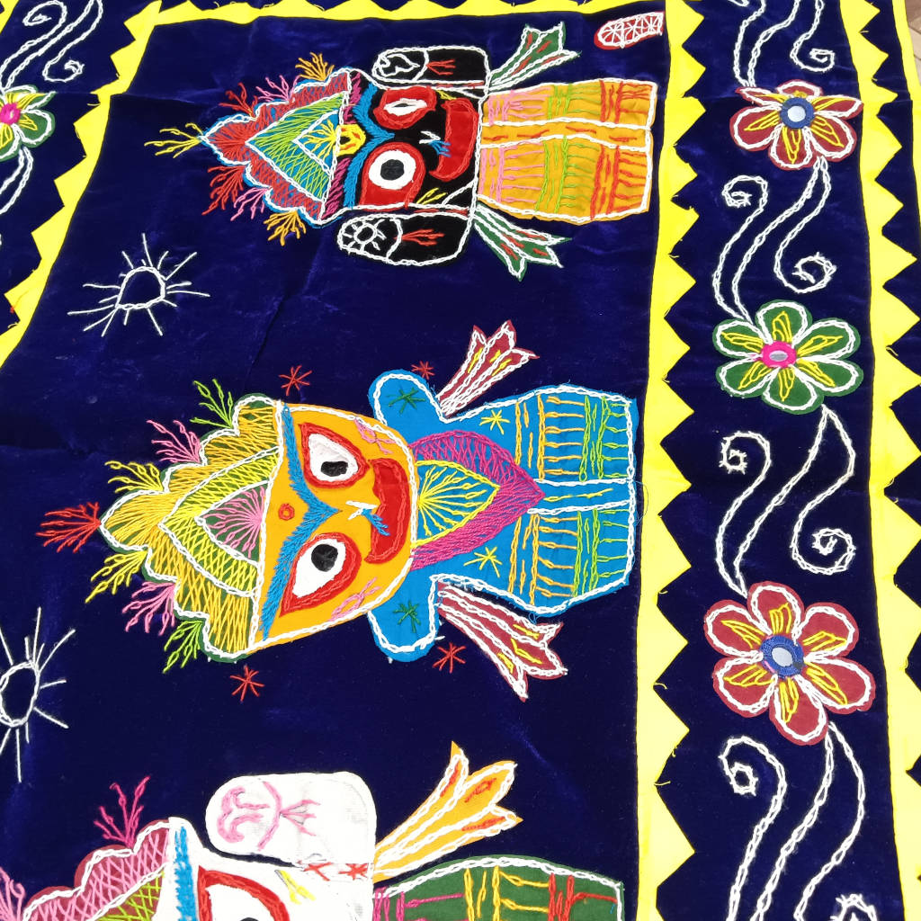 4 × 2 ft Pipili Applique JBS Handcrafted - Blue