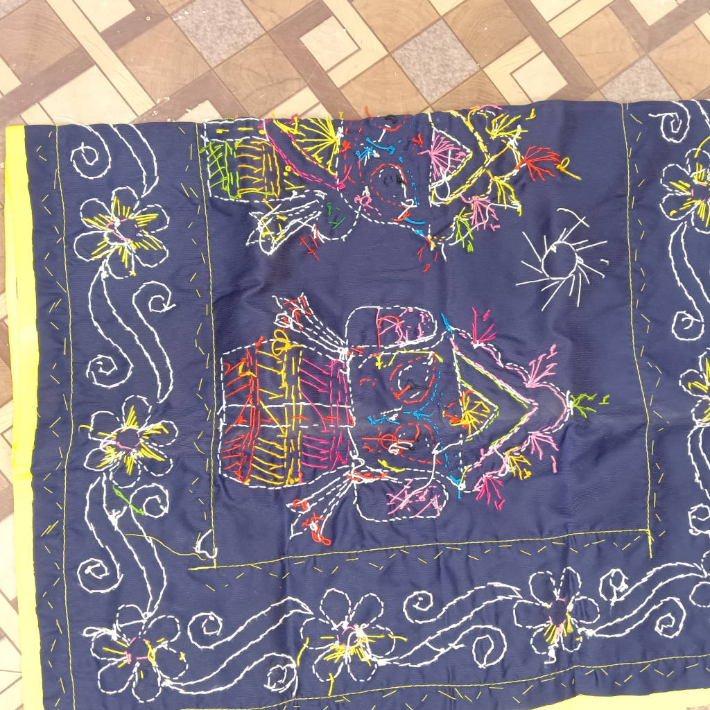4 × 2 ft Pipili Applique JBS Handcrafted - Blue