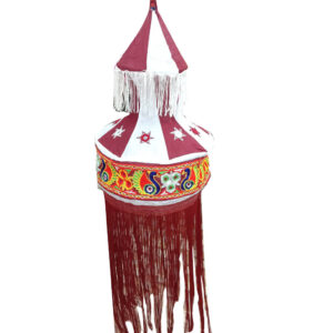 42 inch Pipili Applique Cotton Jhalar Lamp - White & Maroon Embroidery