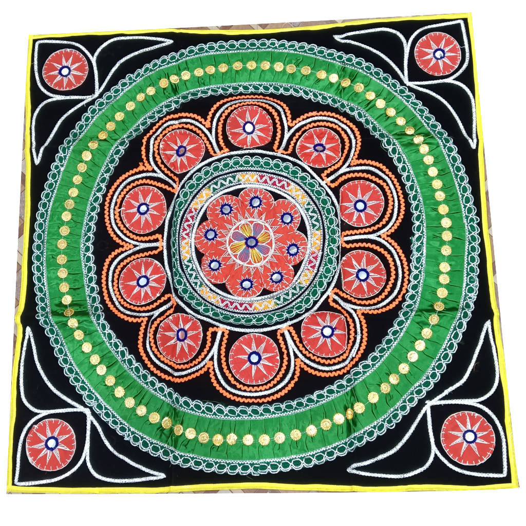 3 × 3 ft Kunchh Flower Design - Machine Made - Black
