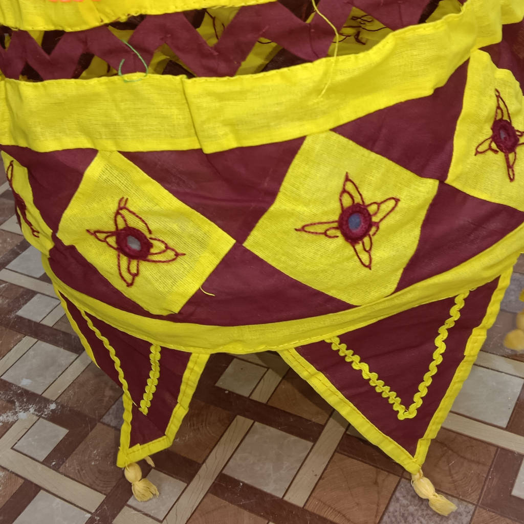 5ft Pipili Applique Yellow & Maroon Cotton Lamp