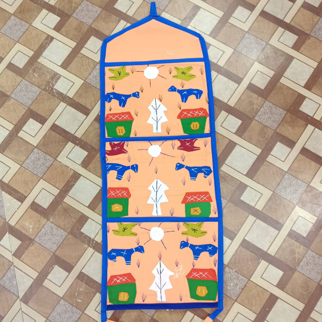 24 × 8.5 inch Patchwork Letter Holder - 3 Pockets - OrangeYellow
