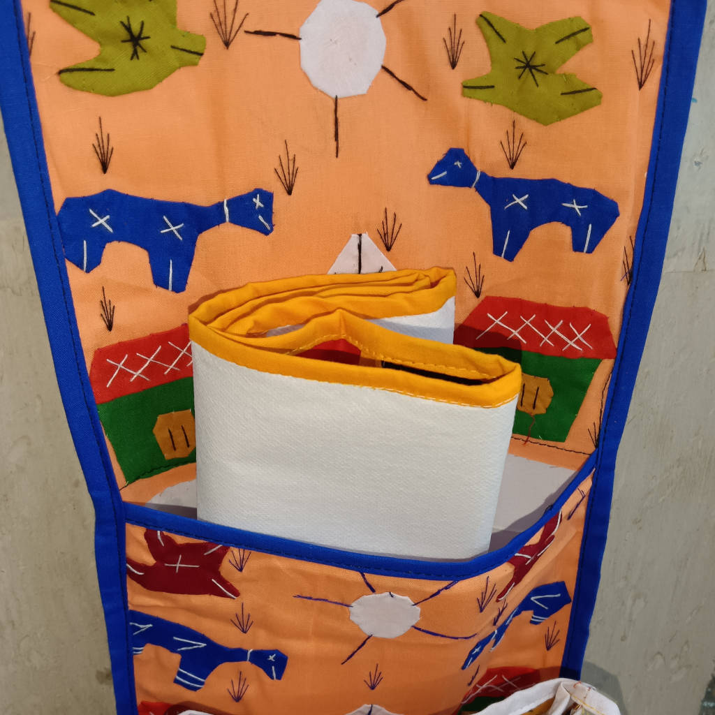 24 × 8.5 inch Patchwork Letter Holder - 3 Pockets - OrangeYellow