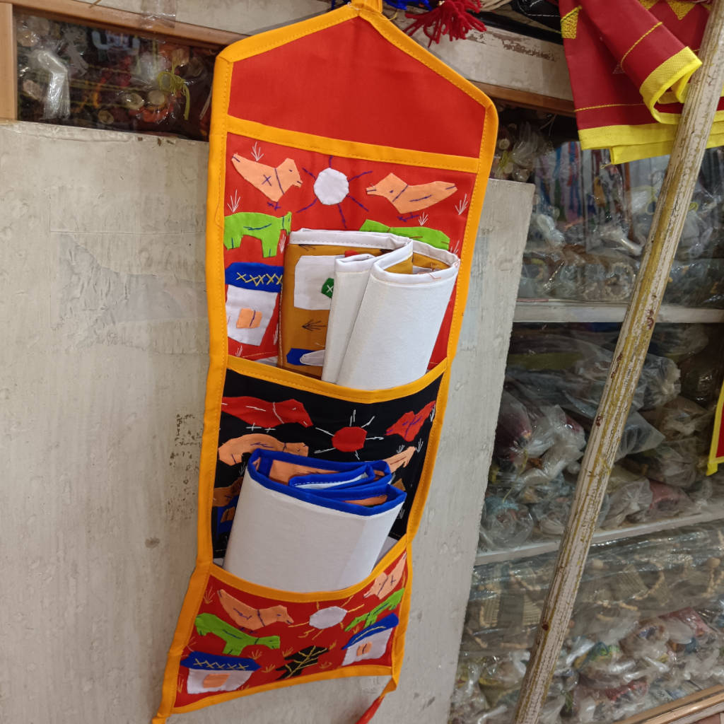 24 × 8.5 inch Patchwork Letter Holder - 3 Pockets - Red