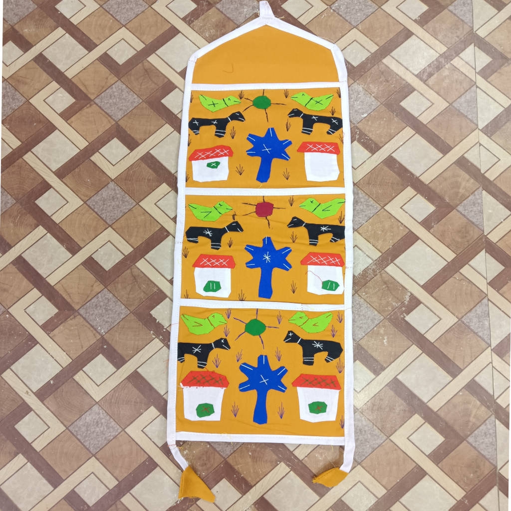 24 × 8.5 inch Patchwork Letter Holder - 3 Pockets - Yellow