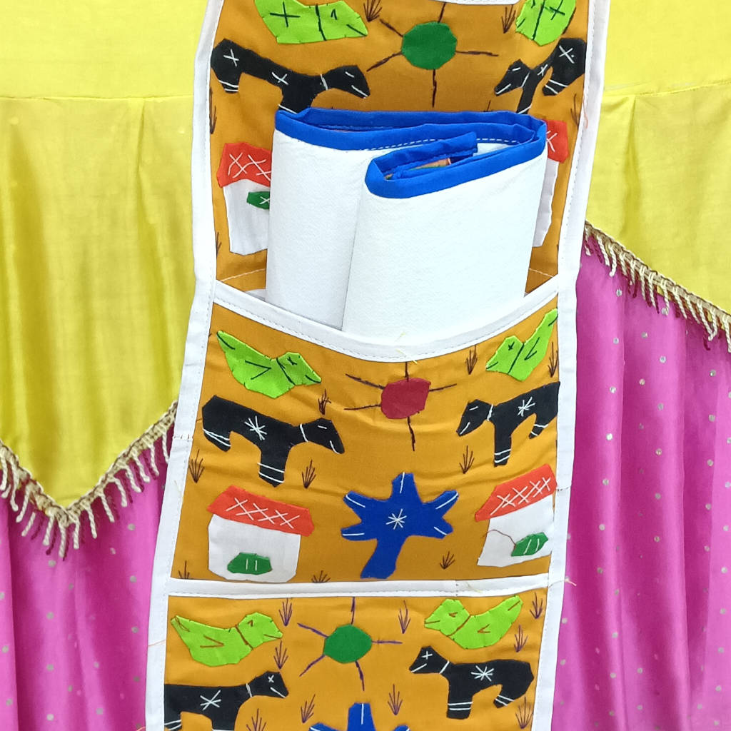 24 × 8.5 inch Patchwork Letter Holder - 3 Pockets - Yellow