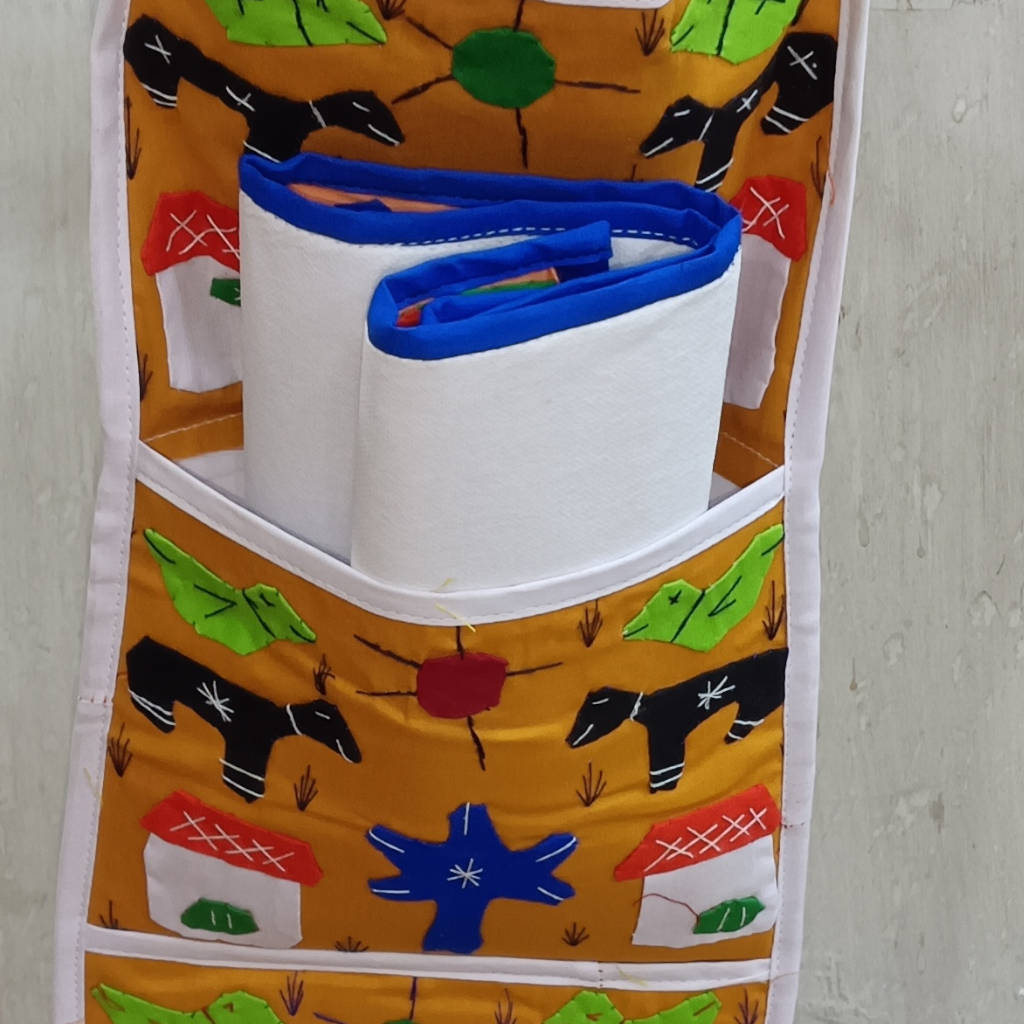 24 × 8.5 inch Patchwork Letter Holder - 3 Pockets - Yellow