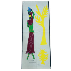 35 × 15 inch Modern Patchwork Cotton - Vertical - one tribal women carrying water pots - Yellow Black