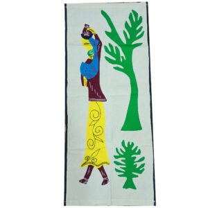 35 × 15 inch Modern Patchwork Cotton - Vertical - one tribal women carrying water pots - Green Yellow