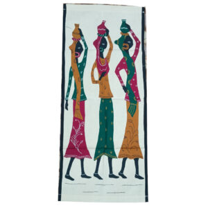 35 × 15 inch Modern Patchwork Cotton - Vertical - three tribal women carrying water pots - Dark Colour