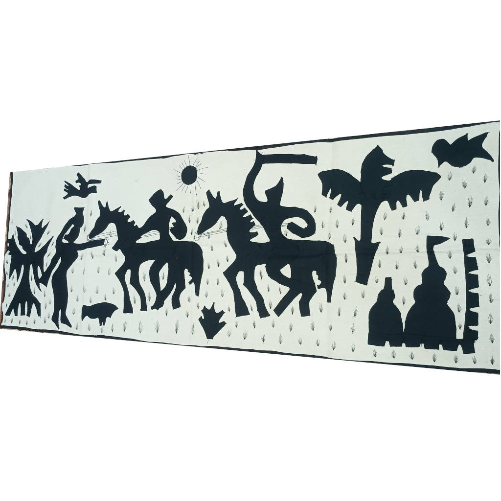 54 × 20 inch Pipili Applique Modern Patchwork Cotton - Horizontal - festive ritual procession design - black