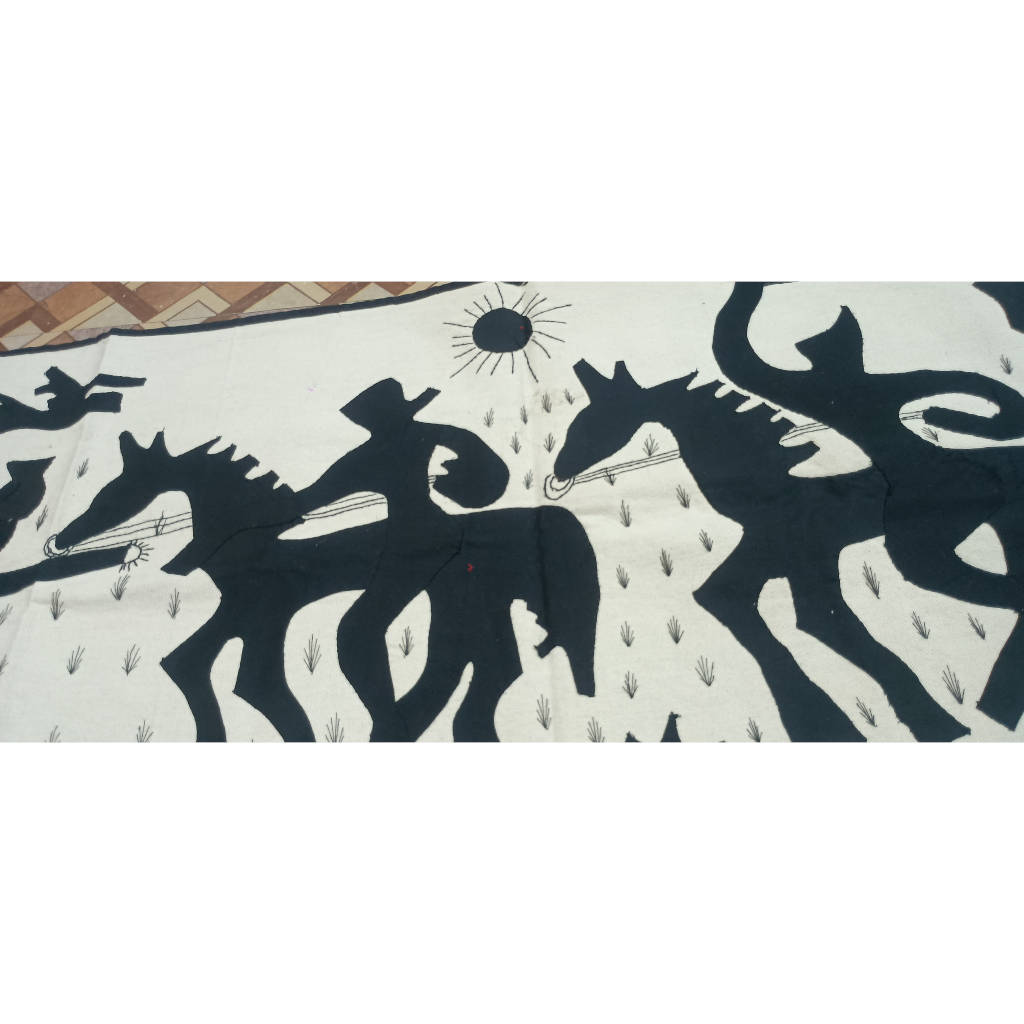 54 × 20 inch Pipili Applique Modern Patchwork Cotton - Horizontal - festive ritual procession design - black