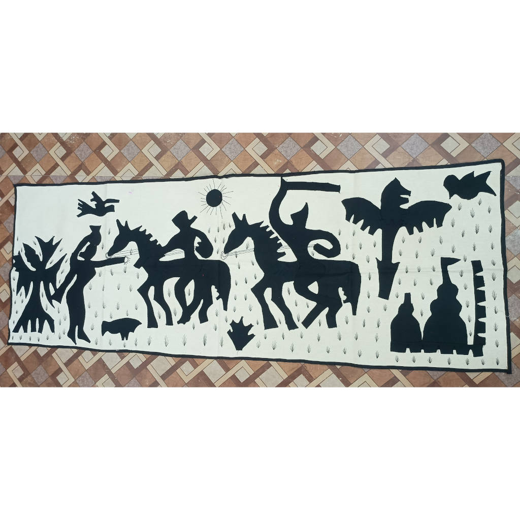 54 × 20 inch Pipili Applique Modern Patchwork Cotton - Horizontal - festive ritual procession design - black