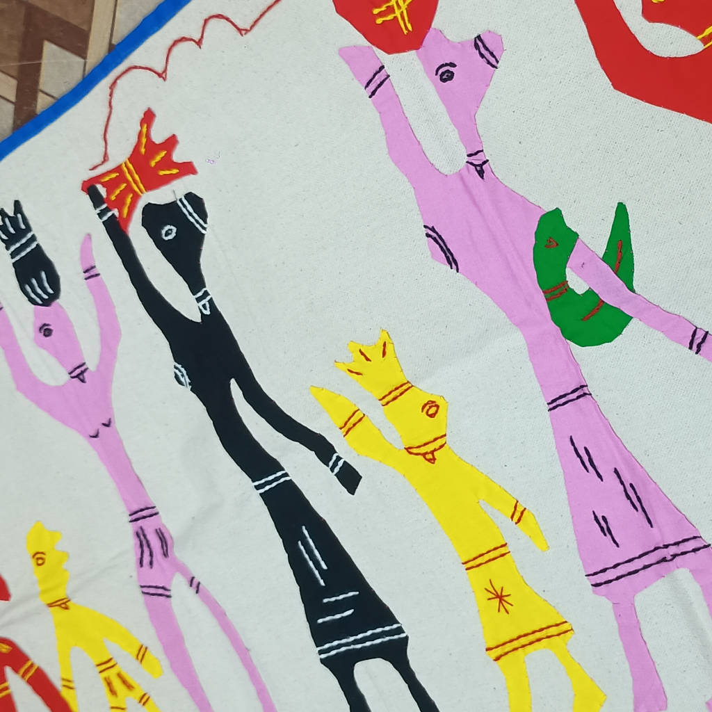 54 × 20 inch Pipili Applique Modern Patchwork Cotton - Horizontal - Tribal family Themed Applique Design - Multi Colour