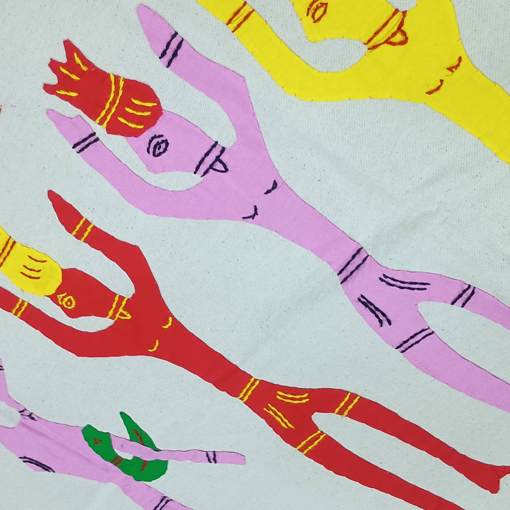 54 × 20 inch Pipili Applique Modern Patchwork Cotton - Horizontal - Tribal family Themed Applique Design - Multi Colour