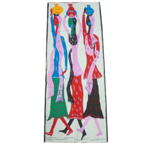 54 × 20 inch Pipili Applique Modern Patchwork Cotton - Vertical - Three Tribal Woman Carrying Water Pots Applique Design - Red theme