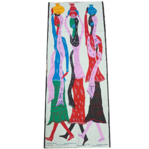 54 × 20 inch Pipili Applique Modern Patchwork Cotton - Vertical - Three Tribal Woman Carrying Water Pots Applique Design - Sky Red theme