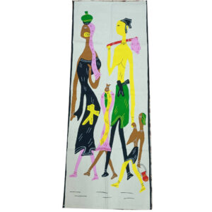 54 × 20 inch Pipili Applique Modern Patchwork Cotton - Vertical - Tribal Family Themed Applique Design - Black Yellow theme