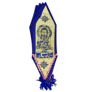 12 inch Palm Leaf Lamp - 6 Fold, 3.5 inch Each Fold Buddha Design - Blue