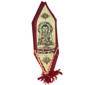 12 inch Palm Leaf Lamp - 6 Fold, 3.5 inch Each Fold Buddha Design - Maroon