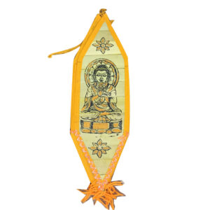 12 inch Palm Leaf Lamp - 6 Fold, 3.5 inch Each Fold Buddha Design - Orange
