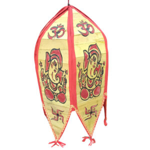 17 inch Palm Leaf Lamp Lord Ganesh Design - 6 Fold, 5 inch Each Fold - Red