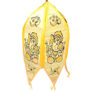 17 inch Palm Leaf Lamp Lord Ganesh Design - 6 Fold, 5 inch Each Fold - Yellow