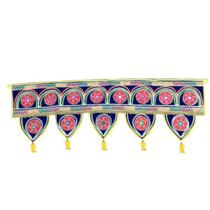 43 inch Pipili Applique Wide Door Jhalar for Temple - Blue
