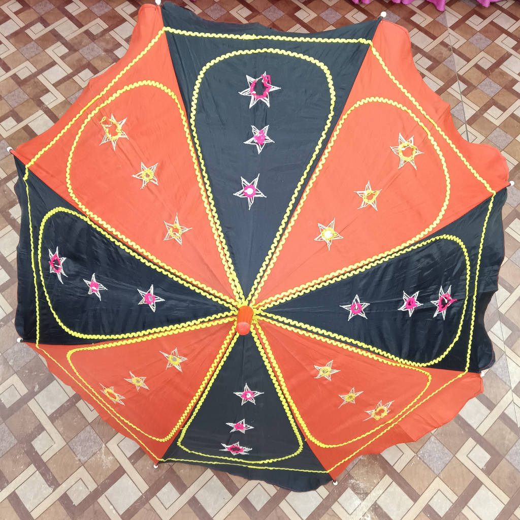 Pipili Applique Cotton Waterproof Umbrella - Black and Red