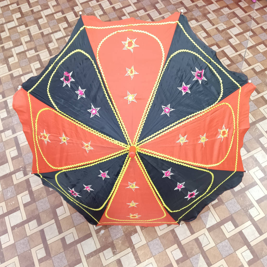 Pipili Applique Cotton Waterproof Umbrella - Black and Red