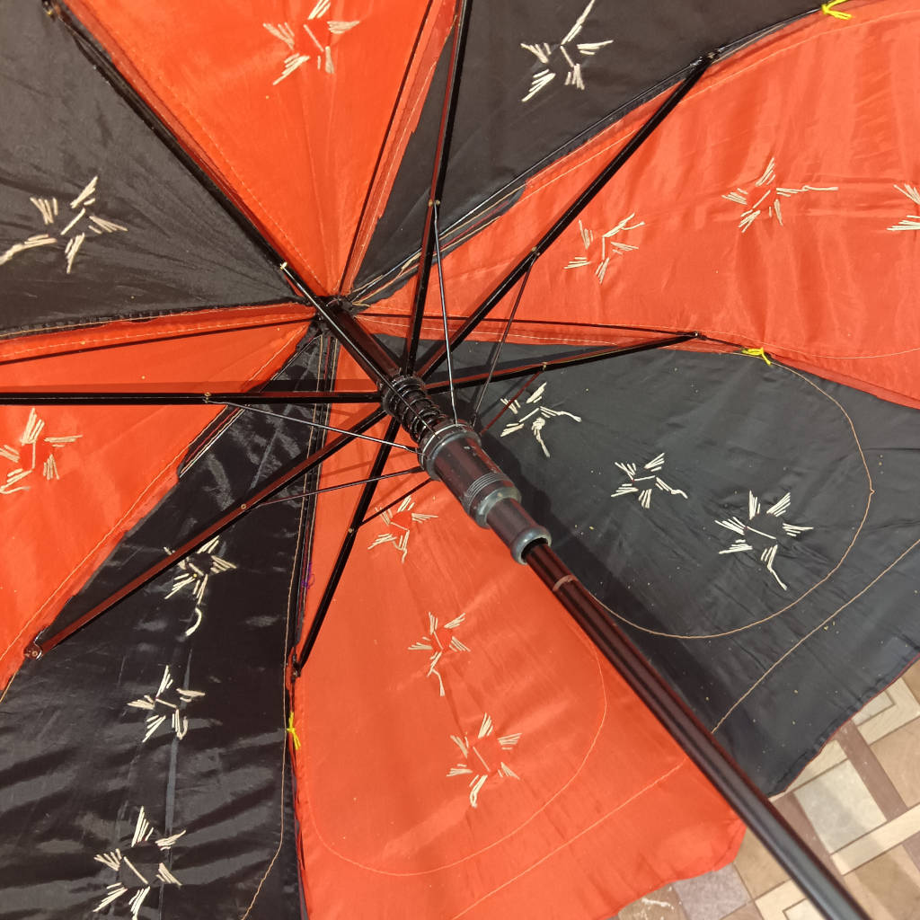 Pipili Applique Cotton Waterproof Umbrella - Black and Red