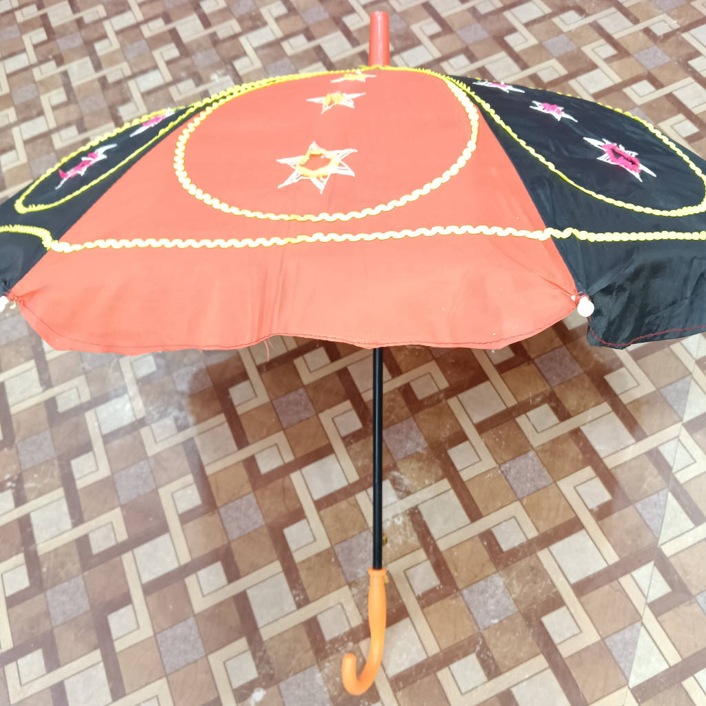 Pipili Applique Cotton Waterproof Umbrella - Black and Red
