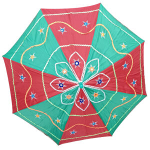 Pipili Applique Cotton Waterproof Umbrella - Red and Green