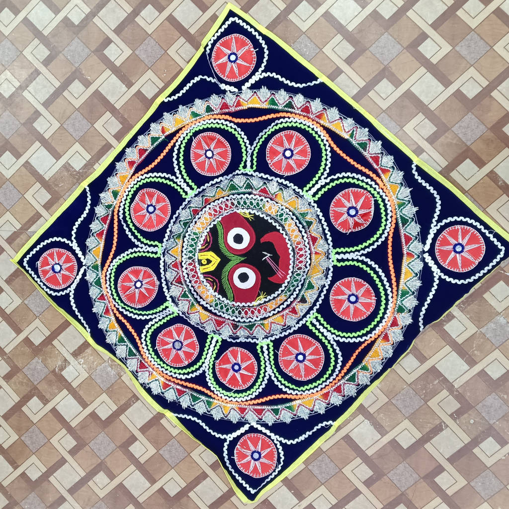 2.5 × 2.5 ft Velvet Jagannath - 80% Handcrafted, 20% Machine